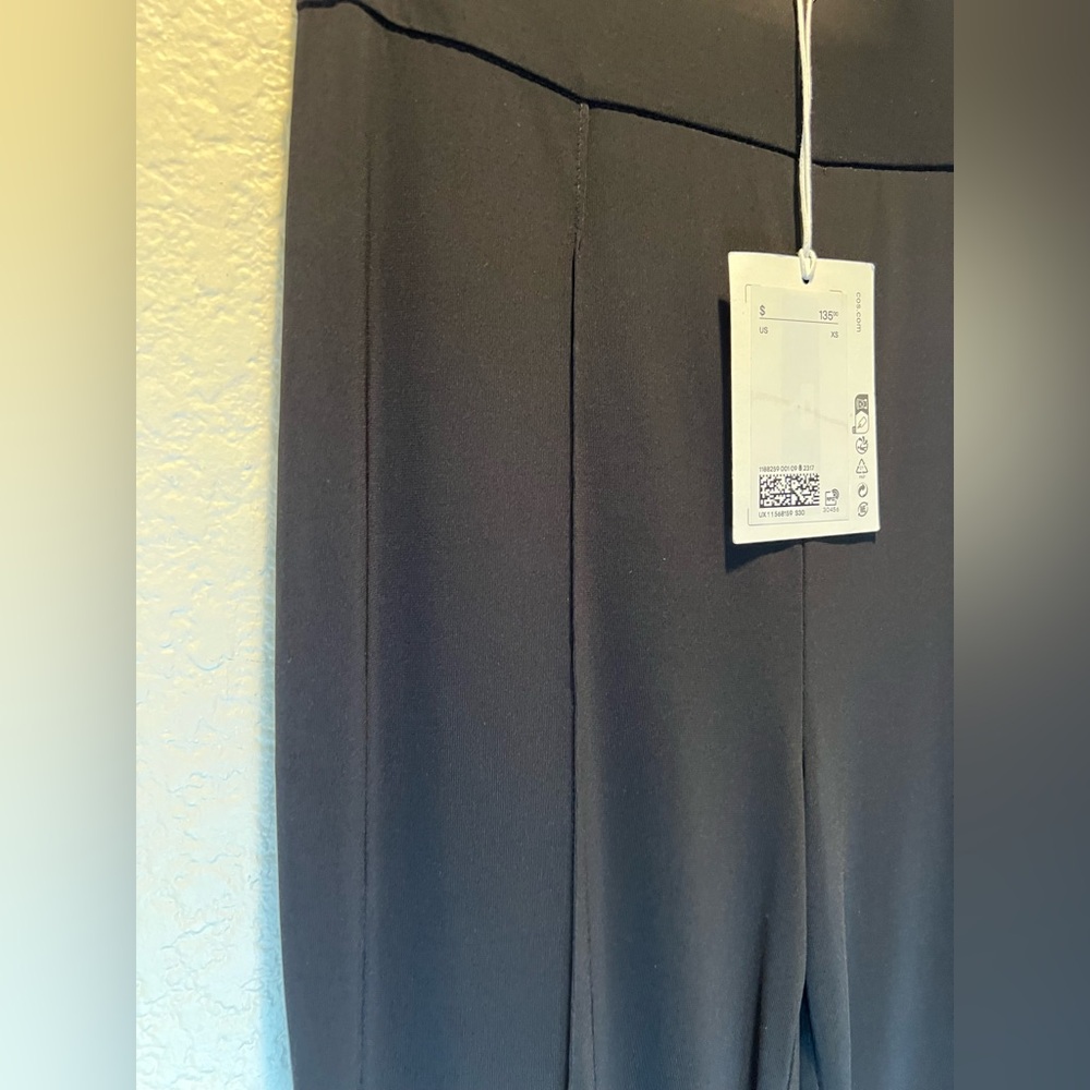 NWT COS Pintucked Black Flared Legs Black Trousers Pull On Pants Size XS - Picture 10 of 13